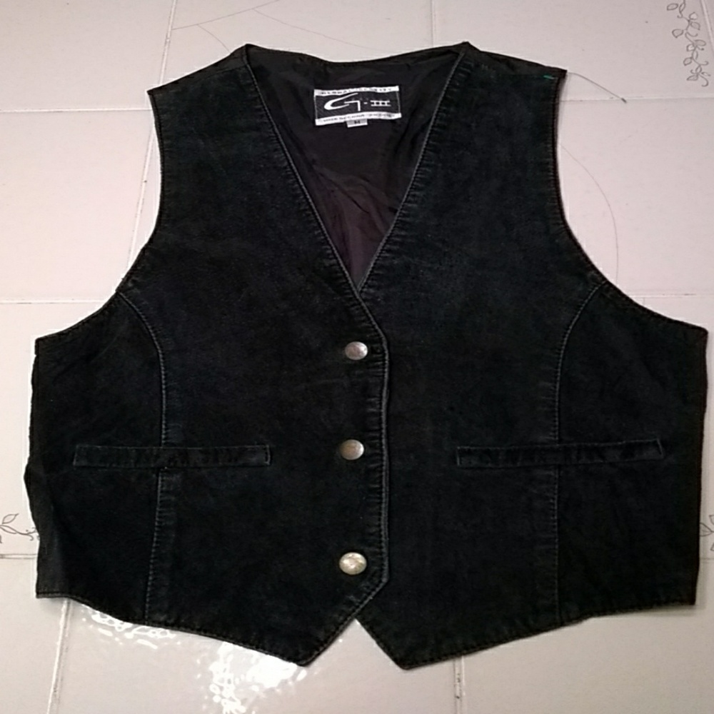 Size medium black suede leather vest  6